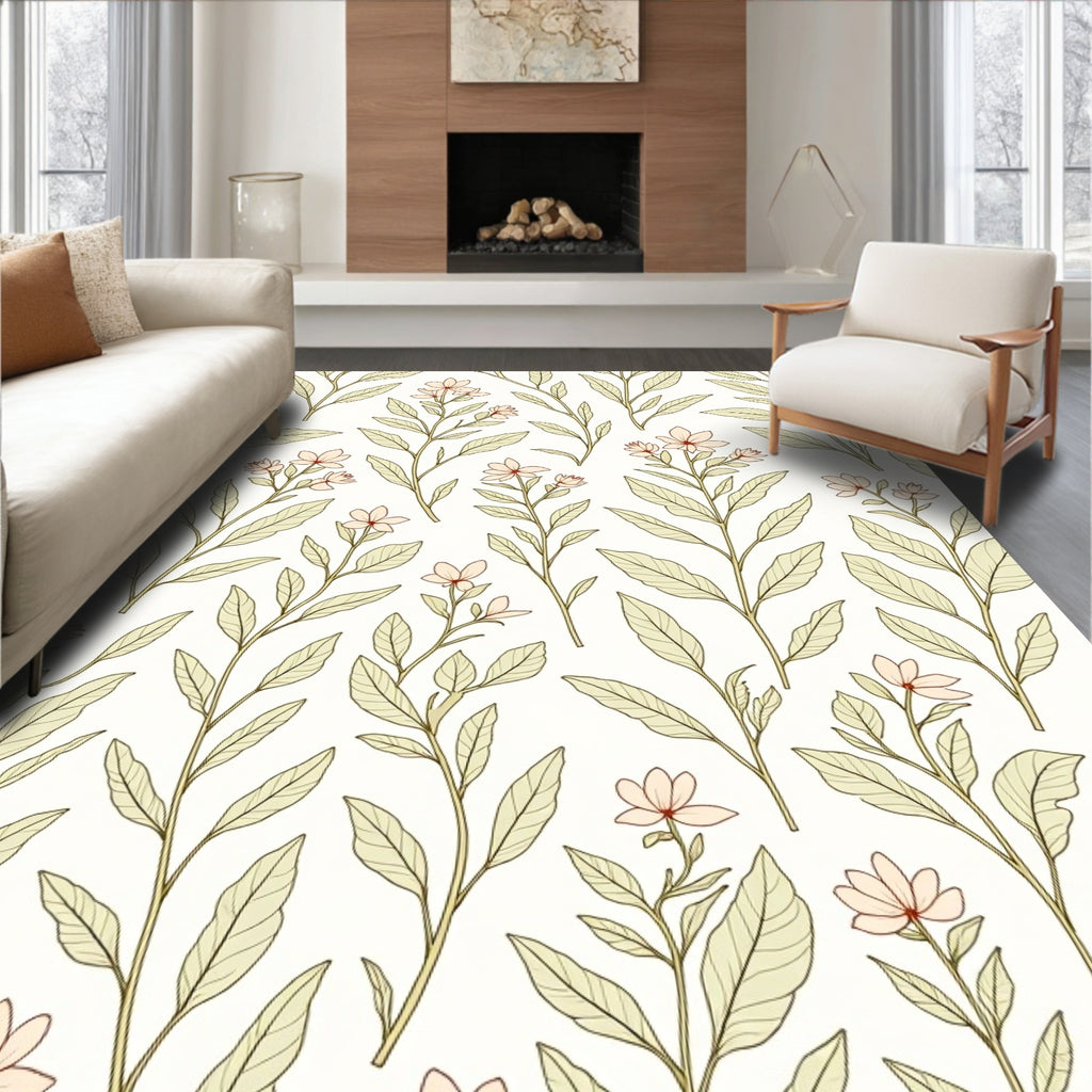 Delicate Peach Blossom Botanical Sprig Rug