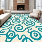 Teal Swirl Cream Abstract Organic Rug