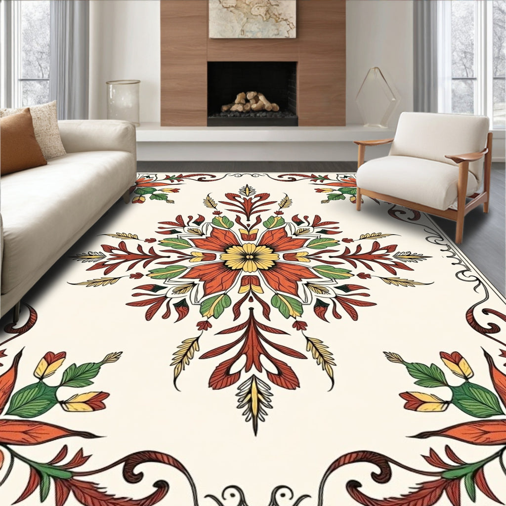 Terracotta Leaf Floral Medallion Rug