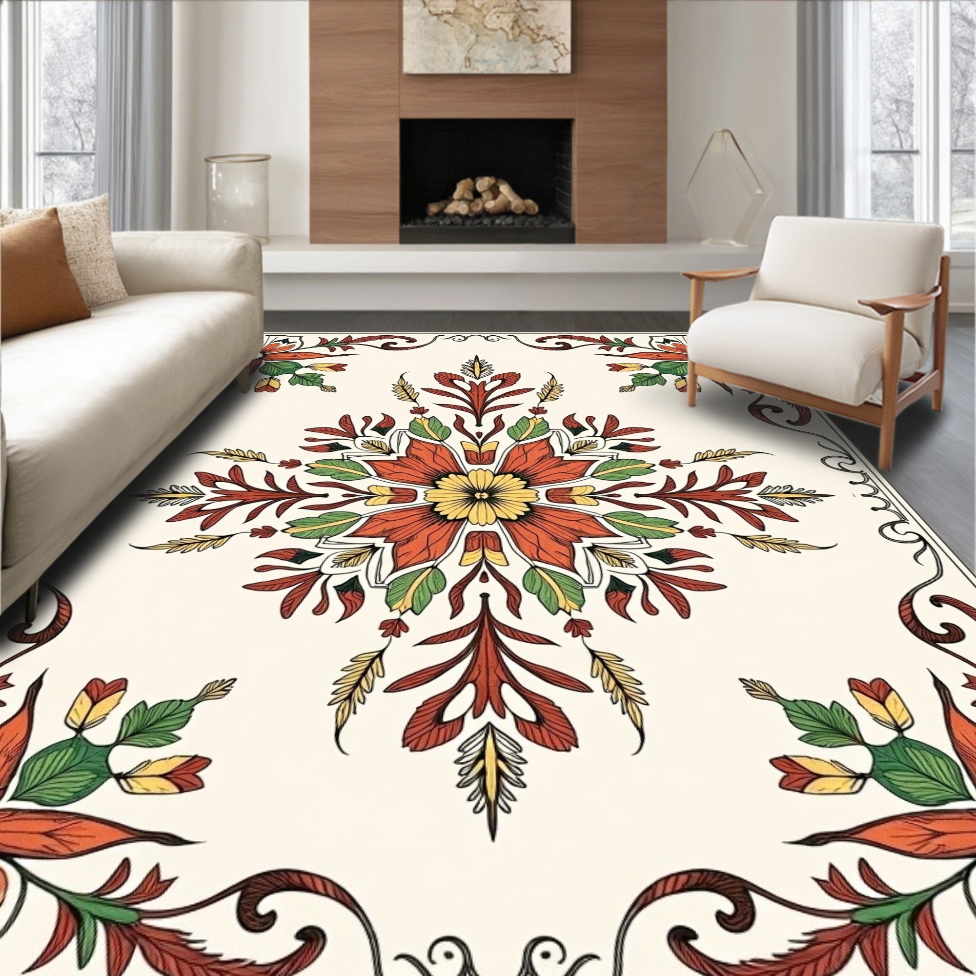 Terracotta Leaf Floral Medallion Rug