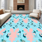Pink bunny meadow floral sweet design Rug