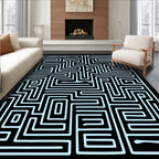 Sky Blue Maze Geometric Layout Rug