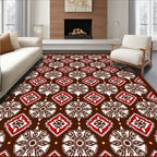 Rich Brown Red Floral Medallion Diamond Rug