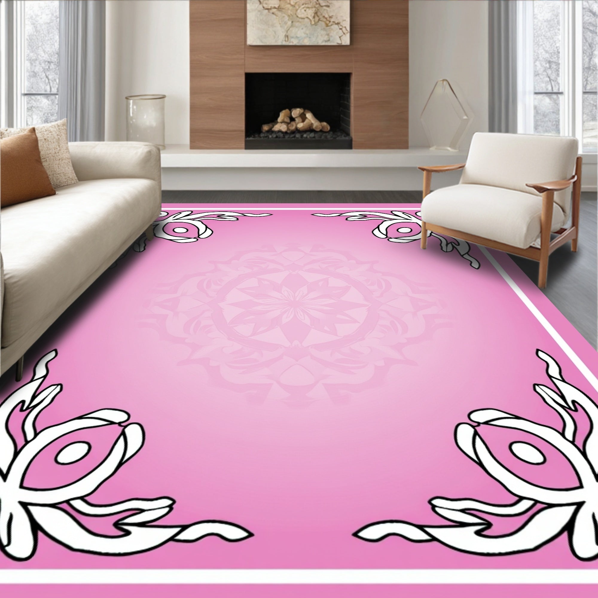 Mauve Floral Filigree Mandala Rug