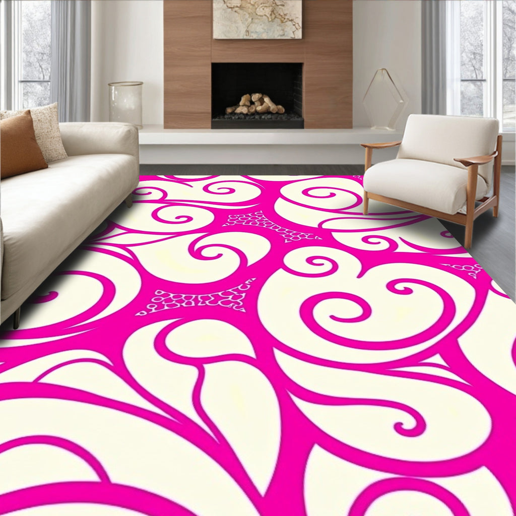 Vivid Pink Swirls Ivory Swatches Rug