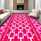 Vibrant Magenta Pink Geometric Border Rug