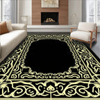 Ornate Yellow Scrollwork Border Rug