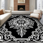 Intricate White Black Foliate Panel Rug