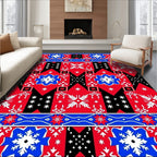 Vibrant Red Blue White Geometric Lattice Rug