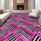 Bold Pink Black White Chevron Shapes Rug