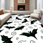 Dark Green Bat Swirl Whimsical Rug