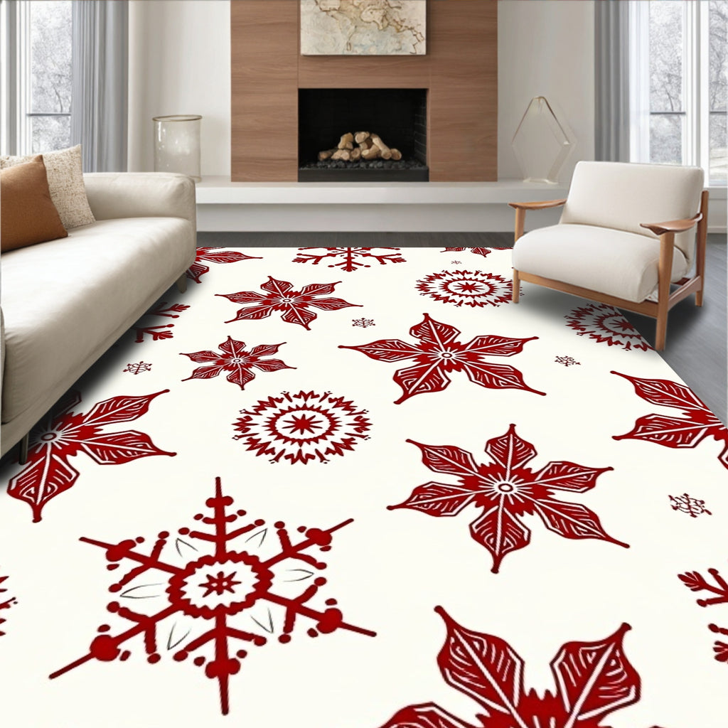 Crimson Snowflake Collection Festive Scatter Rug