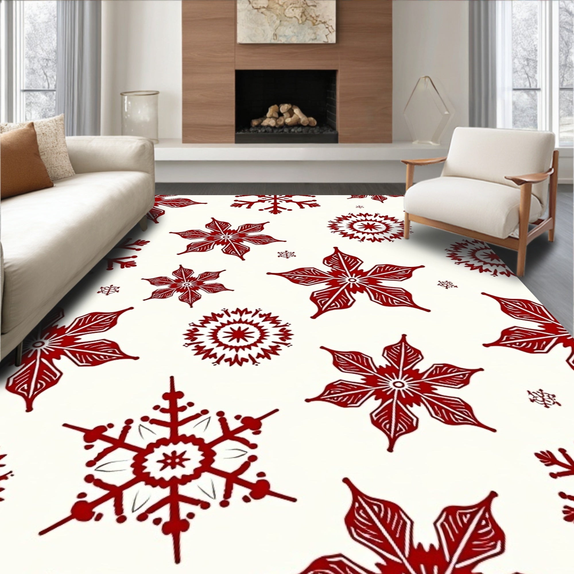 Crimson Snowflake Collection Festive Scatter Rug
