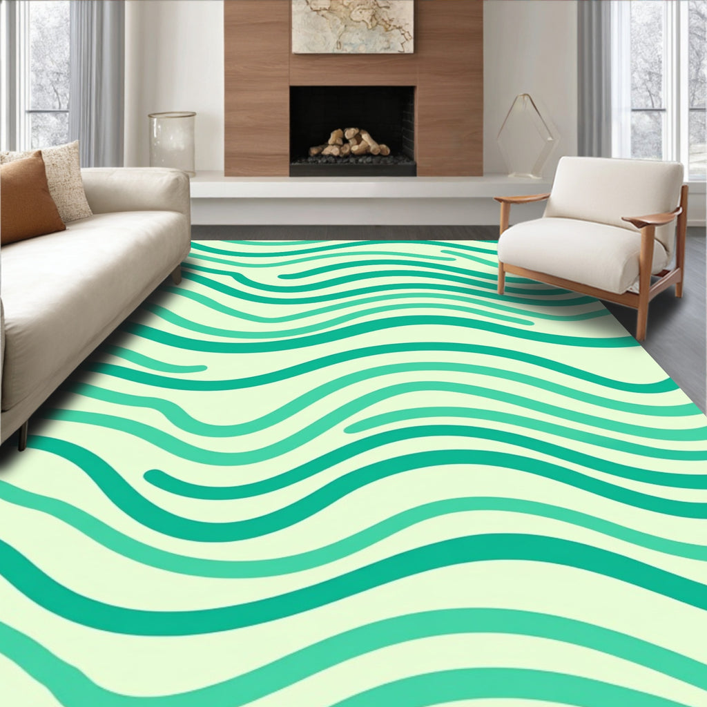 Aqua Waves Abstract Swirl Rug
