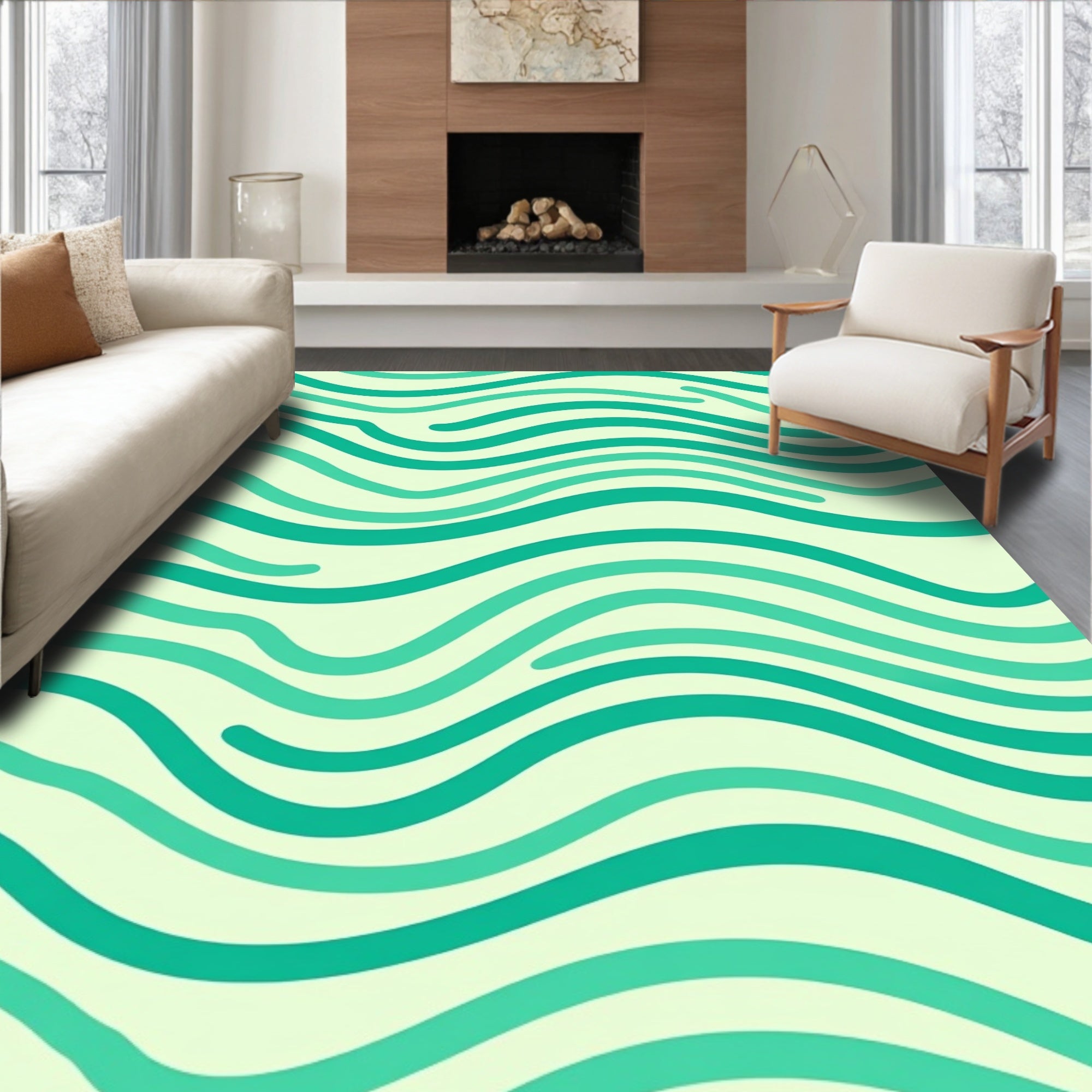 Aqua Waves Abstract Swirl Rug