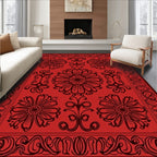 Bold Crimson Floral Medallion Border Rug