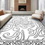 Ornate Black Curlicue Swirl Border Rug