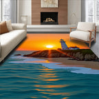Coastal Sunset Serene Lighthouse Ocean Rug