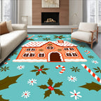 Orange Gingerbread House Candy Cane Holly Rug