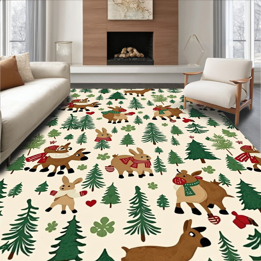 Woodland Critters Forest Christmas Trees Rug