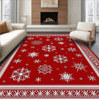 Red White Snowflake Festive Border Rug