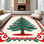 Festive Green Christmas Tree Red Border Rug