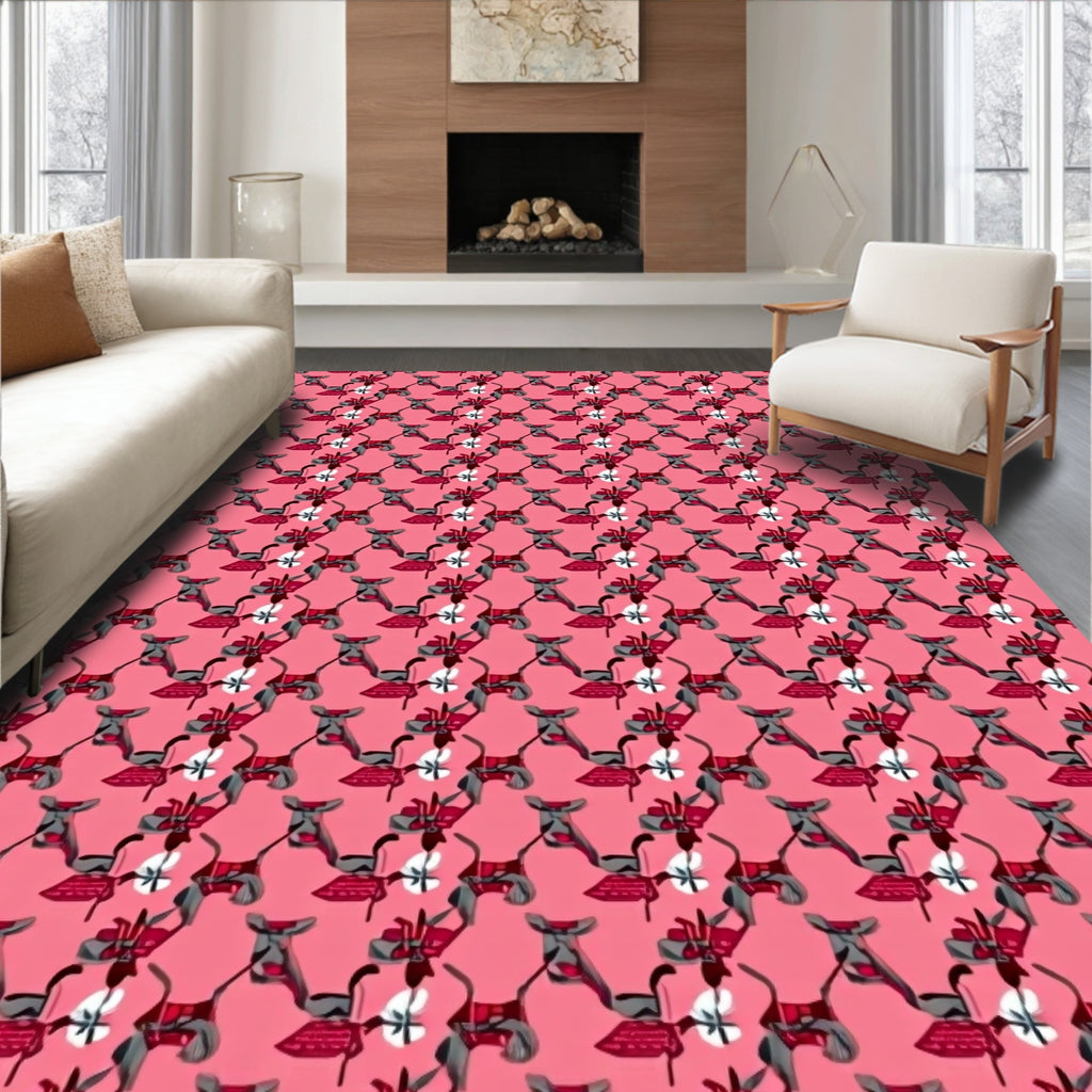 Pink Paisley Floral Interlocking Elements Rug