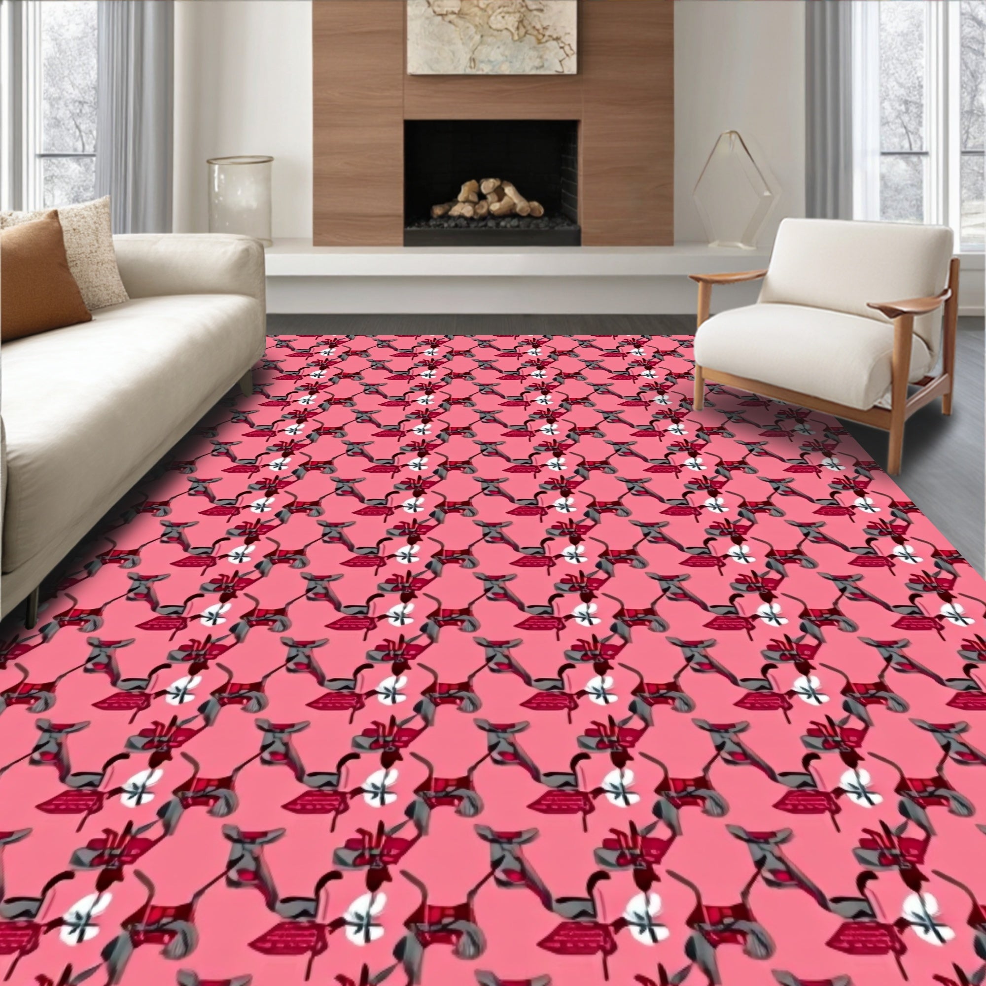 Pink Paisley Floral Interlocking Elements Rug