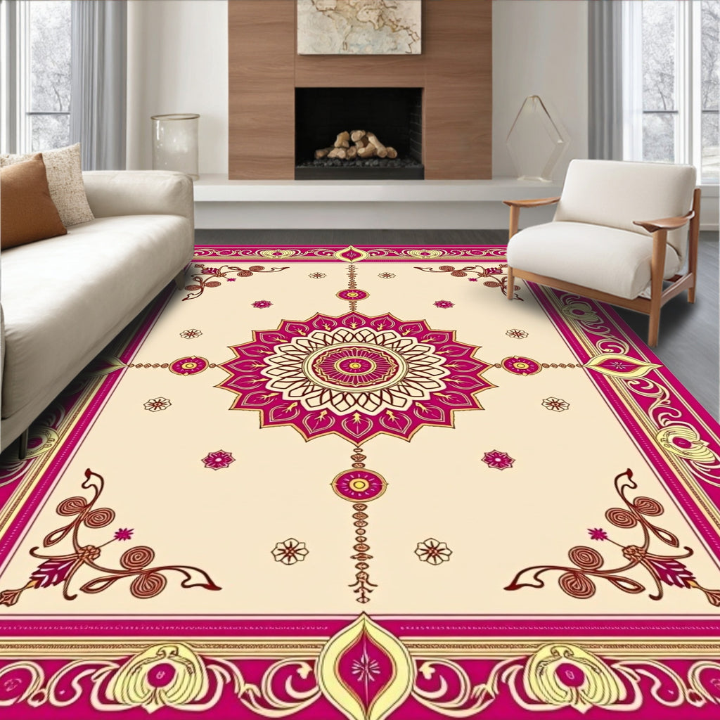Berry Pink Golden Rose Medallion Rug