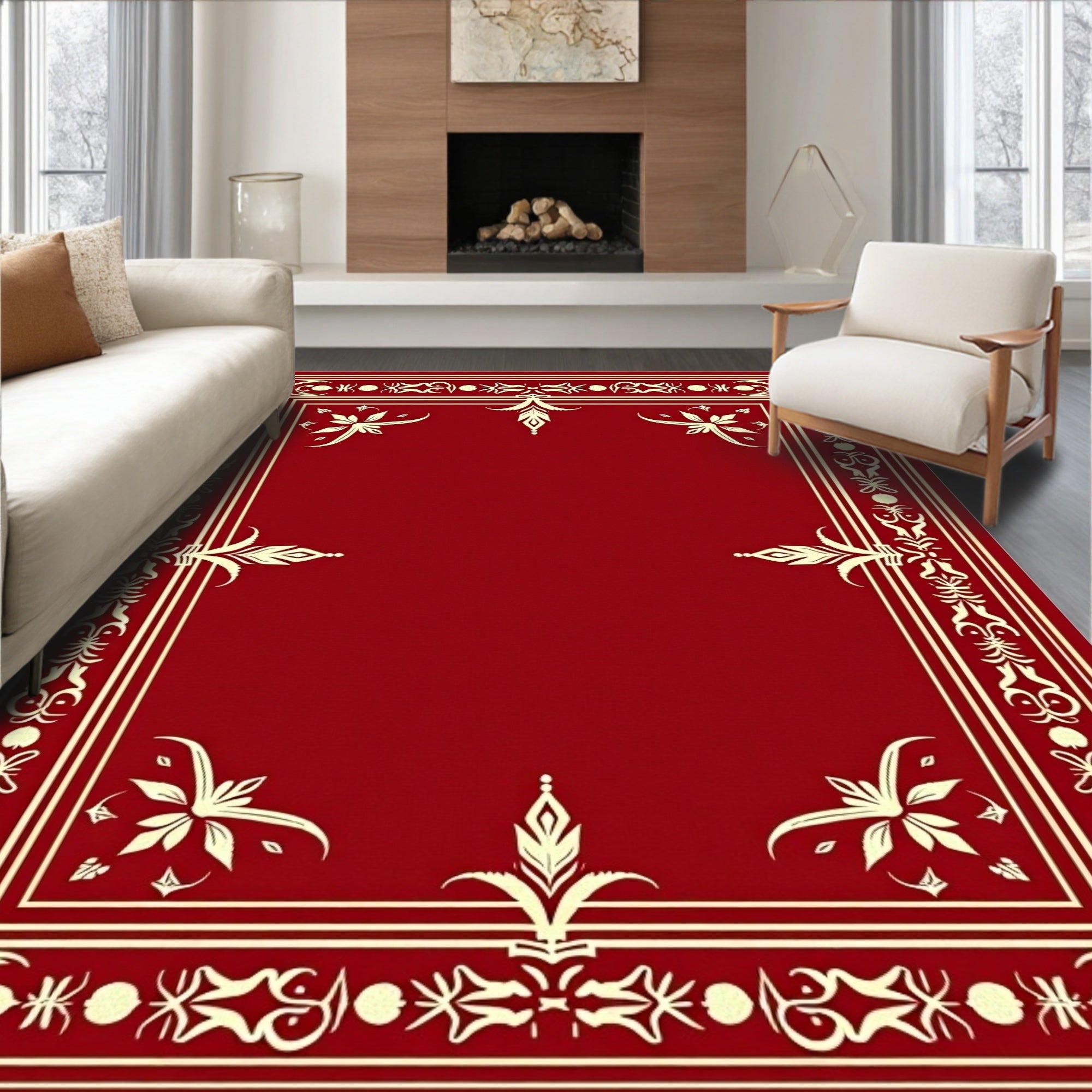 Ornate Crimson Border Medallion Rug