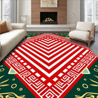 Red White Chevron Geometric Border Rug