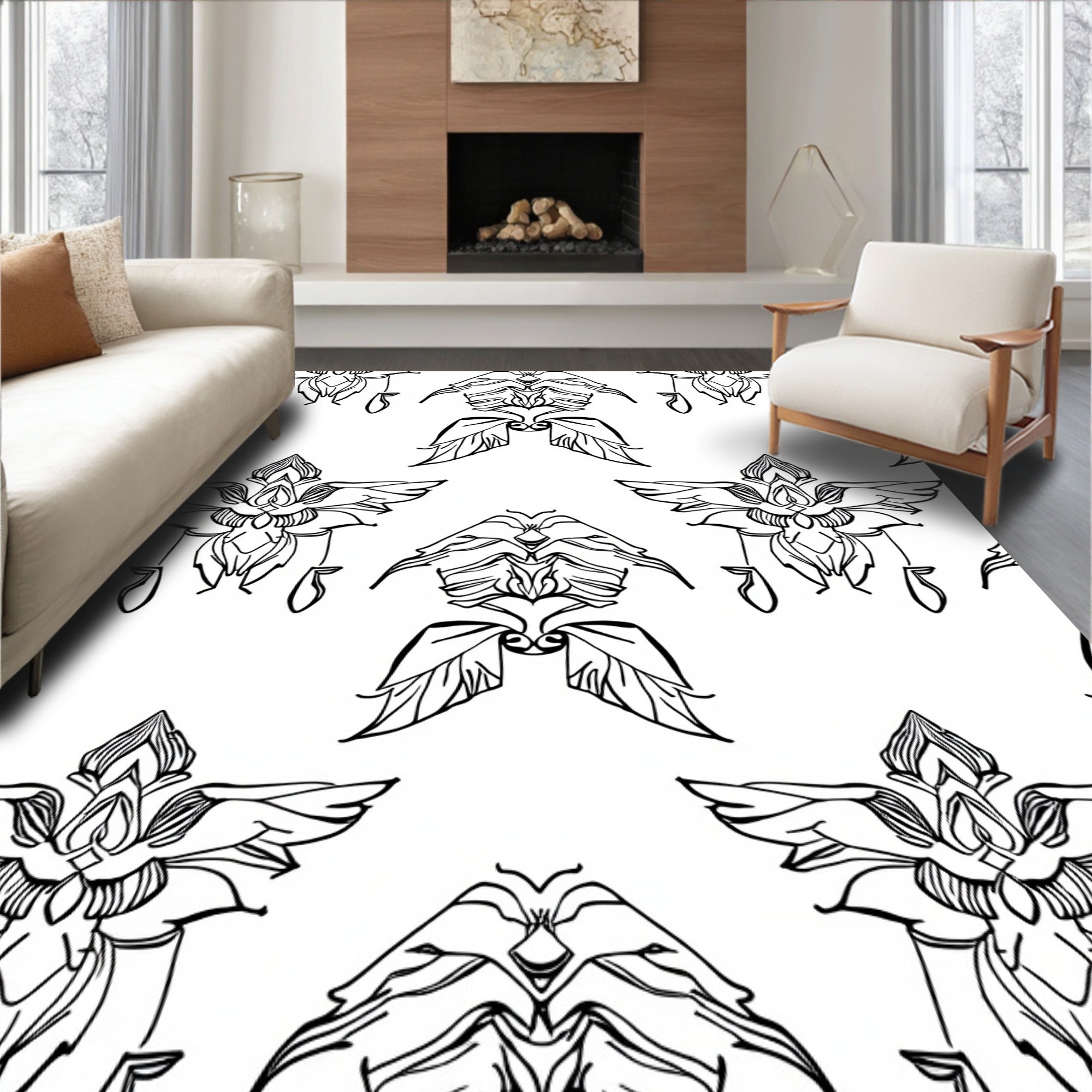 Art Nouveau Outline Winged Bloom Rug