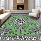 Bold Green Black Floral Mandala Rug