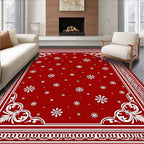 Crimson Snowfall Ornate Border Rug