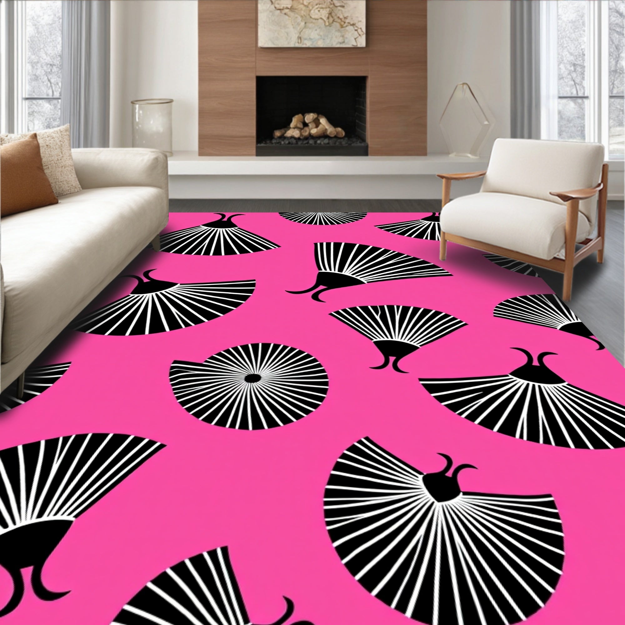 Pink Contemporary Fan Medallion Rug