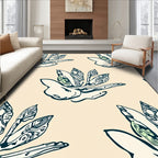 Cream Teal Botanical Bloom Repeating Layout Rug