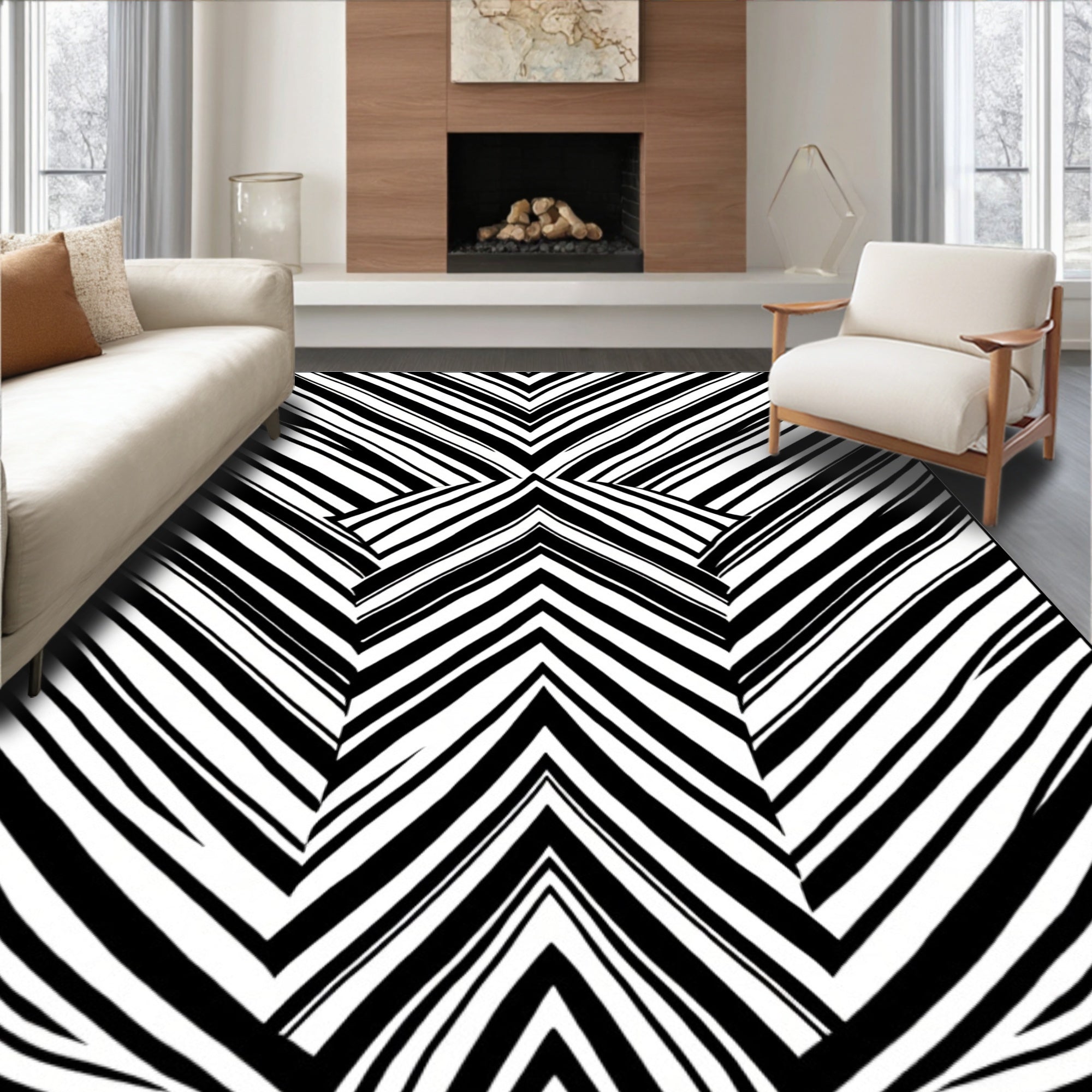 Bold Black White Chevron Stripe Rug
