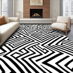 Bold Linear Labyrinth Black White Rug
