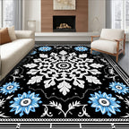 Black White Blue Snowflake Medallion Rug