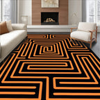 Black Orange Maze Lines Rug