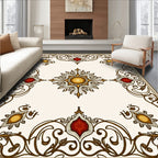 Ornate Burgundy and Gold Scrollwork Rug