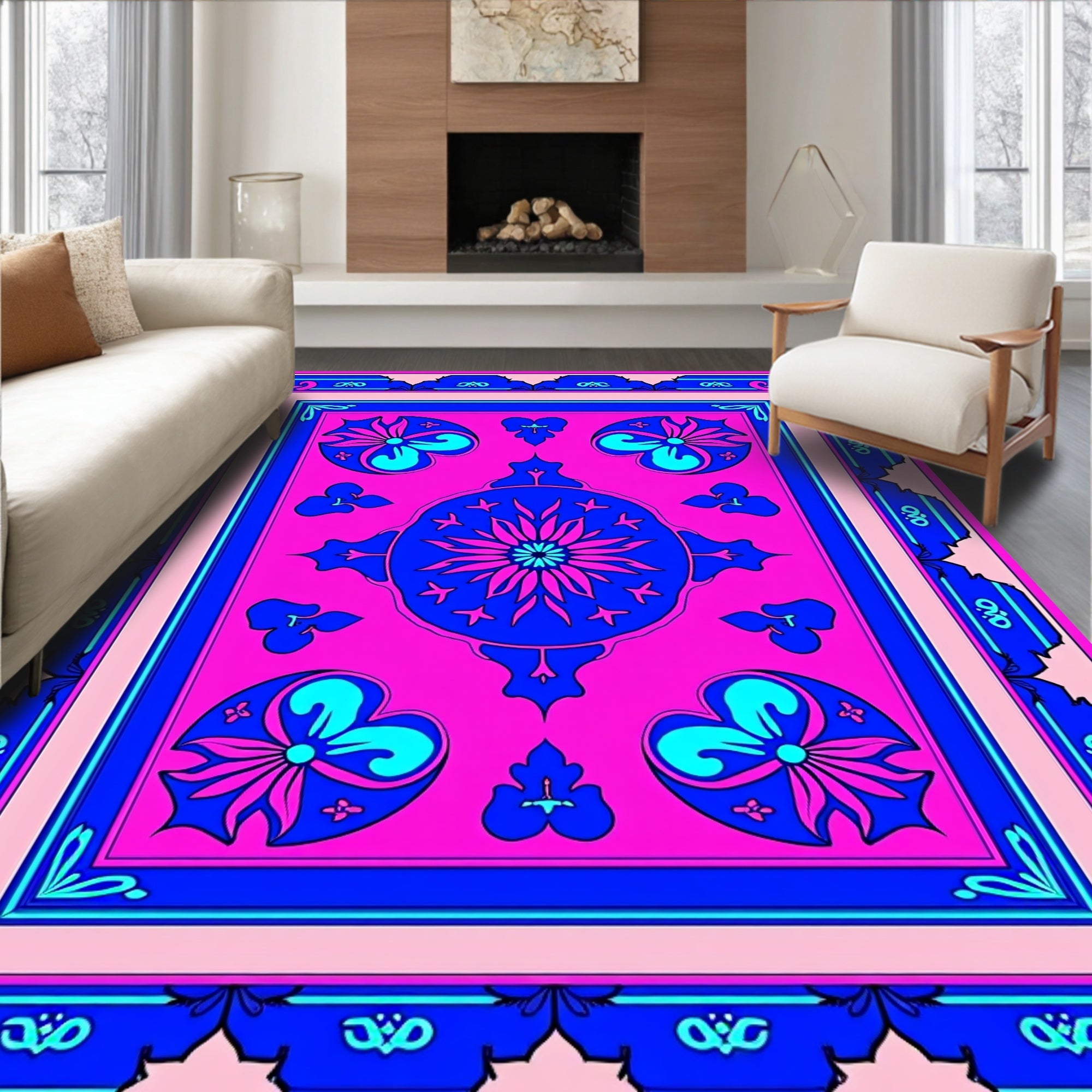 Vibrant Pink Floral Medallion Rug
