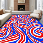 Red White Blue Swirl Abstract Rug
