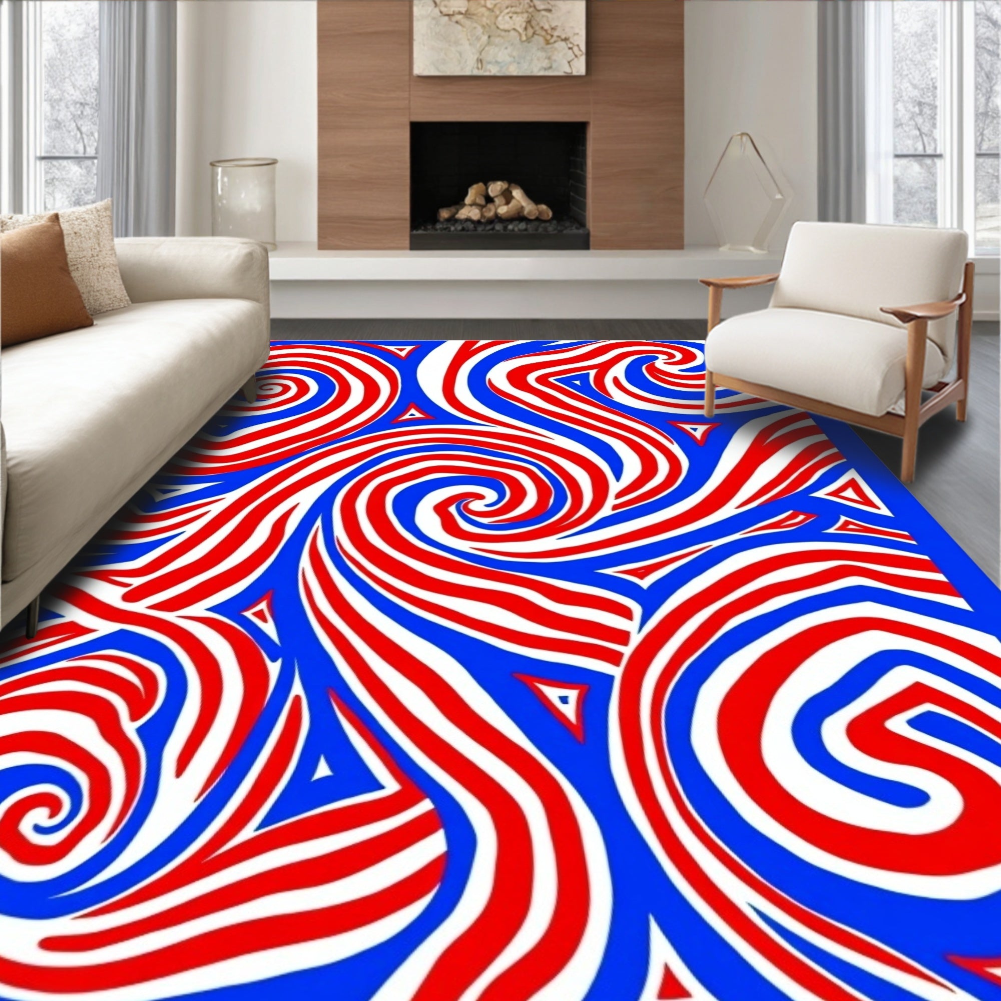 Red White Blue Swirl Abstract Rug