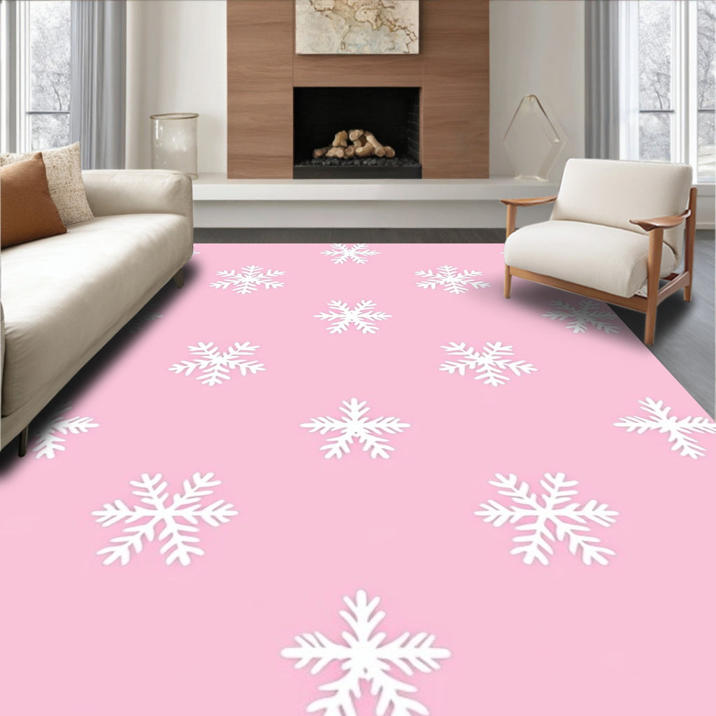 Winter White Snowflake Pink Background Rug