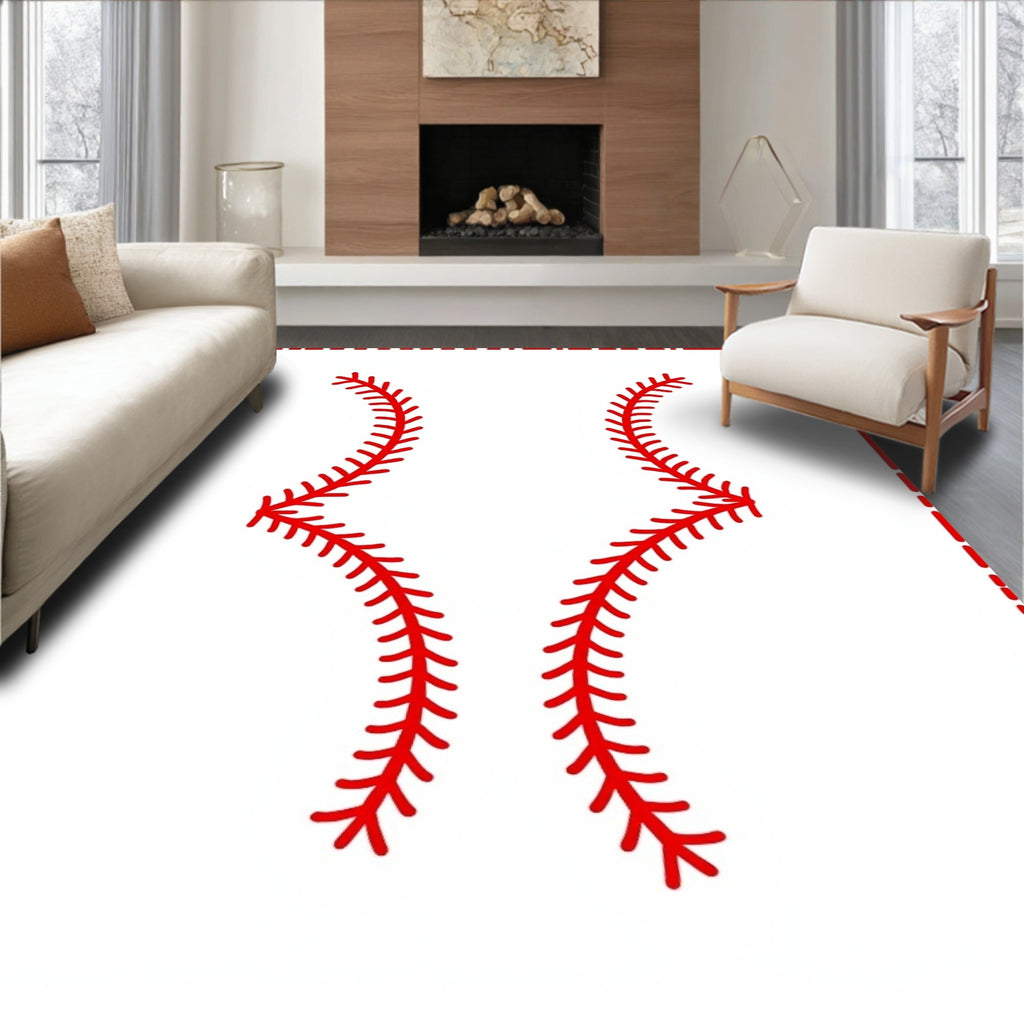 Red Baseball Stitch Lines Rug