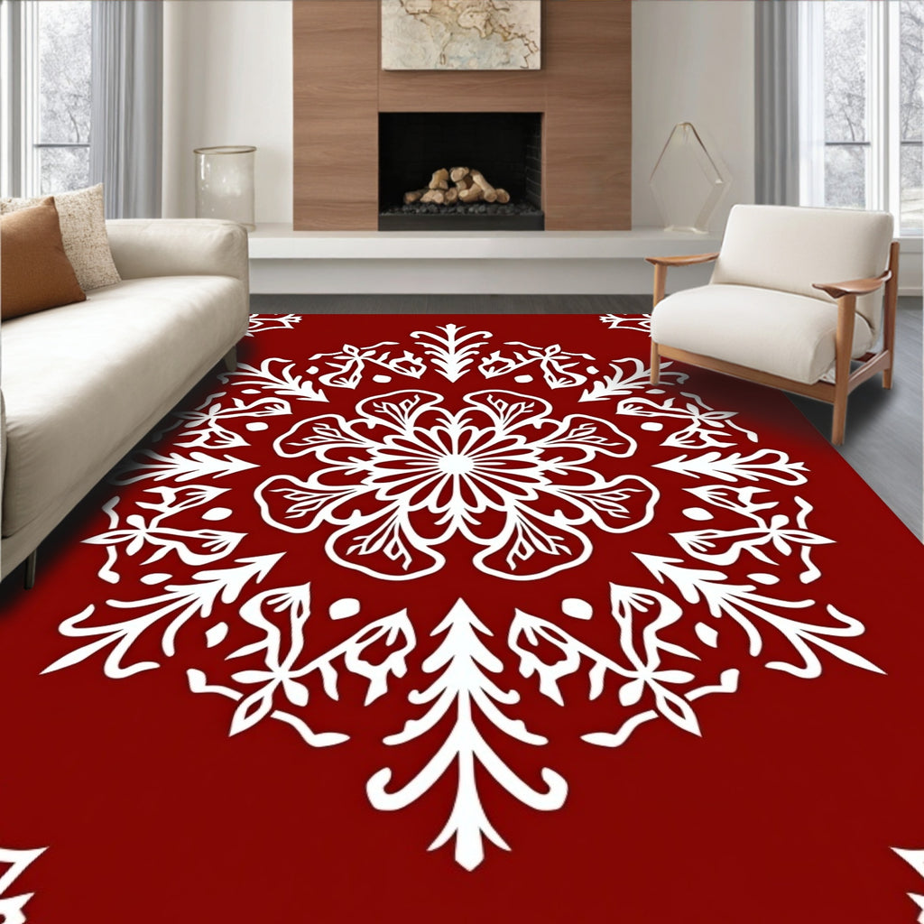Crimson White Floral Circular Medallion Rug
