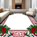 Crimson Green Holly Poinsettia Frame Rug