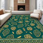 Emerald Green Abstract Leaf Border Rug
