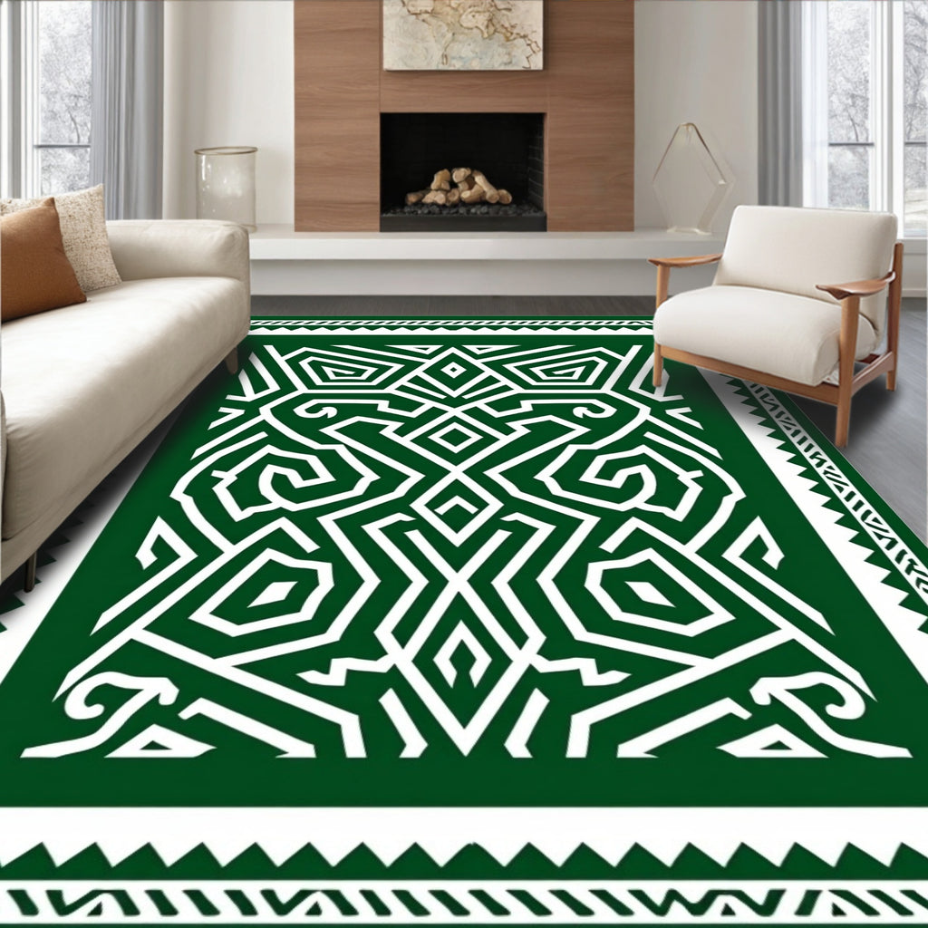 Deep Green Geometric Interlocking Maze Rug